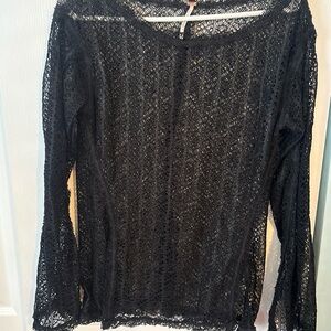 Free People Black Lace Long-Sleeve Top